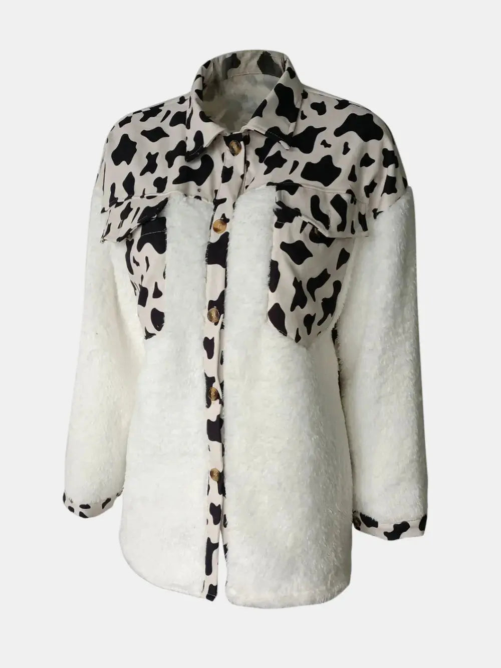 Fuzzy Button Up Long Sleeve Jacket - Skinluminova