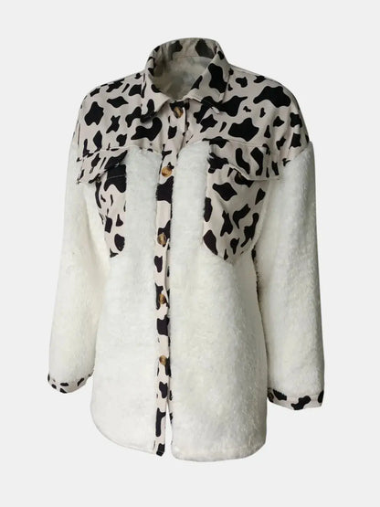 Fuzzy Button Up Long Sleeve Jacket - Skinluminova