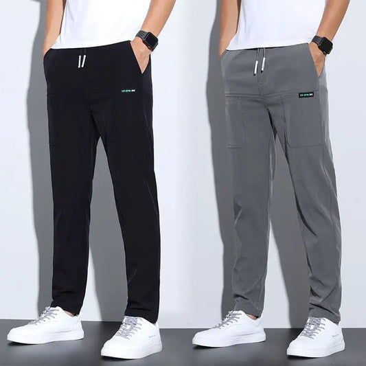 Pantalones finos de seda de hielo para hombres, hombres de negocios, pantalones casuales, pantalones deportivos holgados de pierna recta de moda eprolo