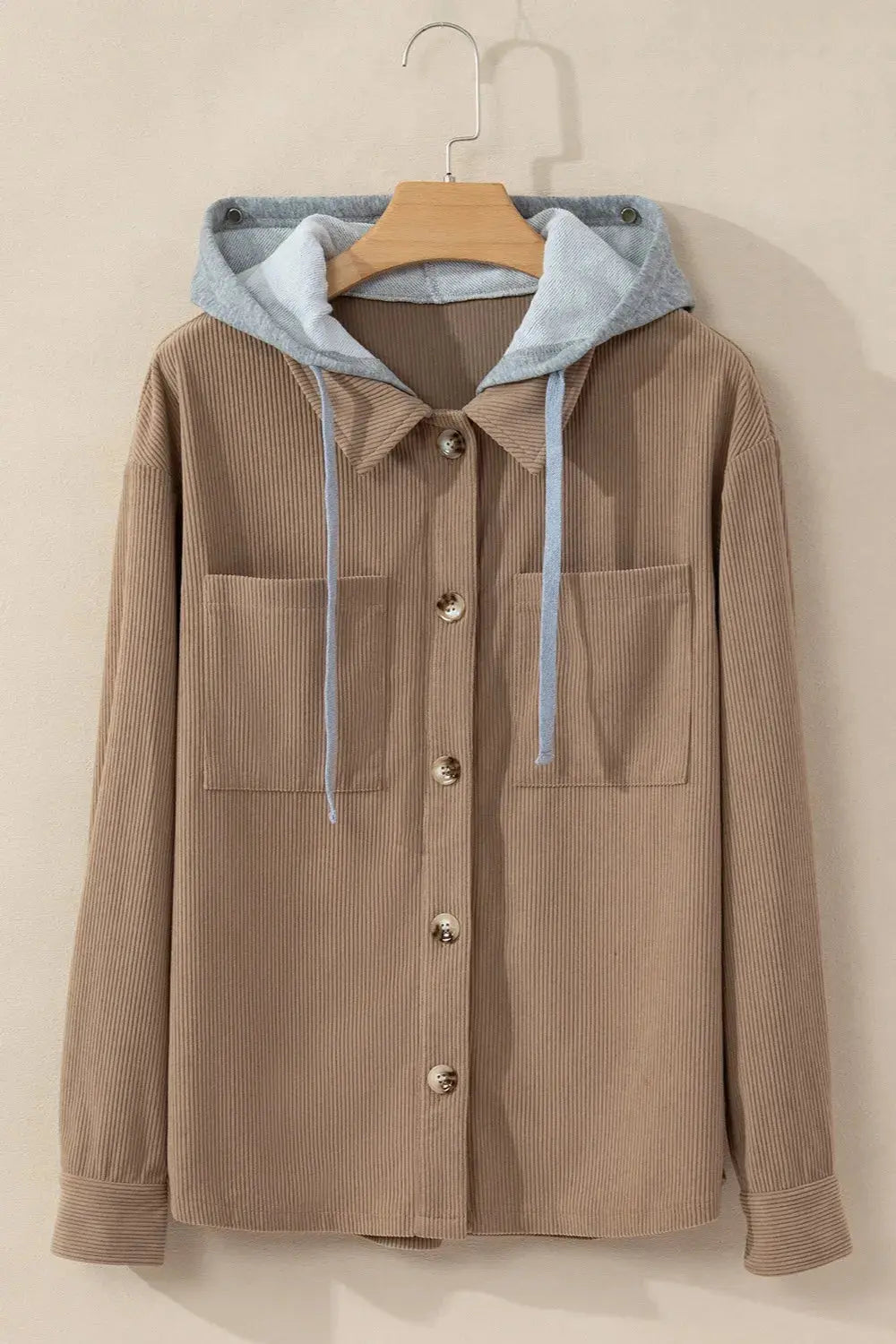 Chaqueta con capucha de manga larga con botones y cordón ajustable eprolo