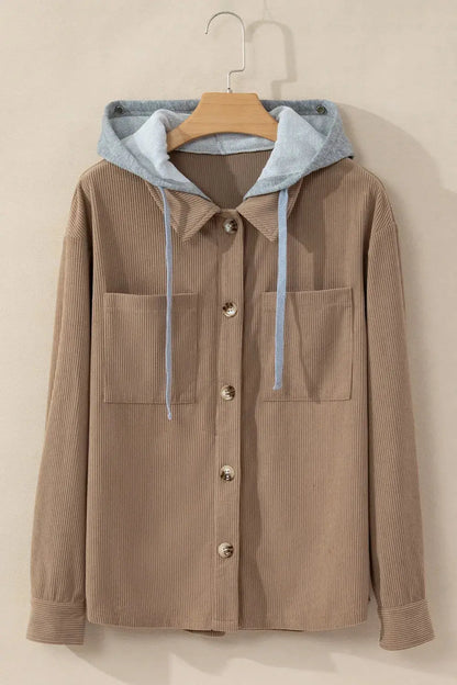 Chaqueta con capucha de manga larga con botones y cordón ajustable eprolo