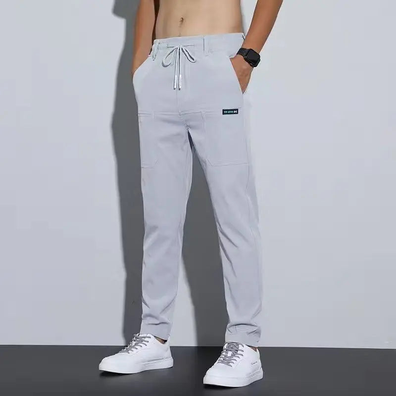 Pantalones finos de seda de hielo para hombres, hombres de negocios, pantalones casuales, pantalones deportivos holgados de pierna recta de moda eprolo