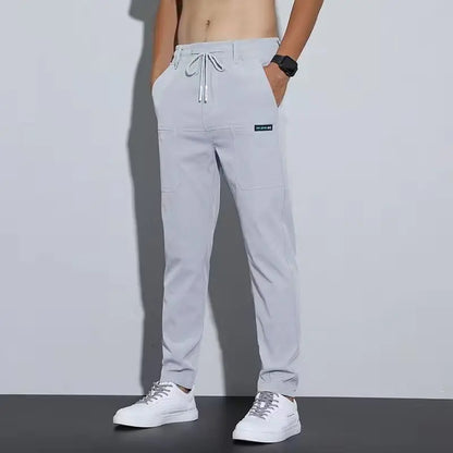 Pantalones finos de seda de hielo para hombres, hombres de negocios, pantalones casuales, pantalones deportivos holgados de pierna recta de moda eprolo