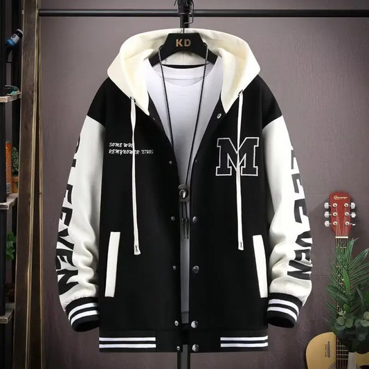 Chaqueta gruesa con capucha para niños, colores contrastantes, chaqueta pesada con capucha bordada para adolescentes eprolo