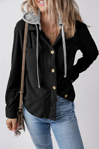 Chaqueta con capucha de manga larga con botones y cordón ajustable eprolo
