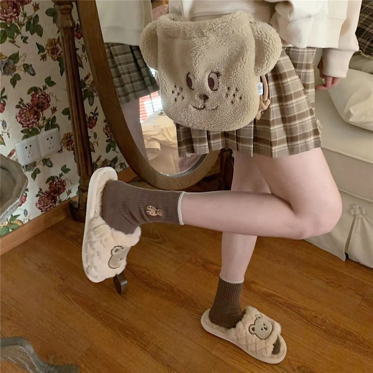 Bonitas pantuflas de algodón con forma de oso Skinluminova