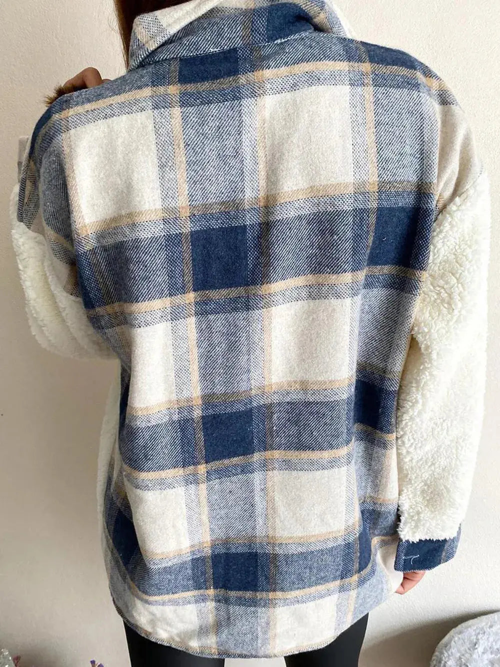 Fuzzy Button Up Long Sleeve Jacket - Skinluminova
