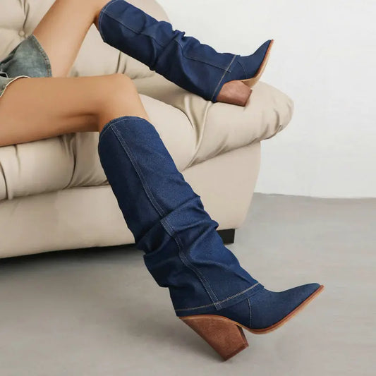 Botas de vaquero occidental retro de otoño e invierno para mujer eprolo