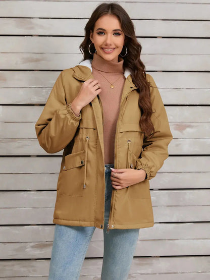 Chaqueta de manga larga con capucha y cordón eprolo