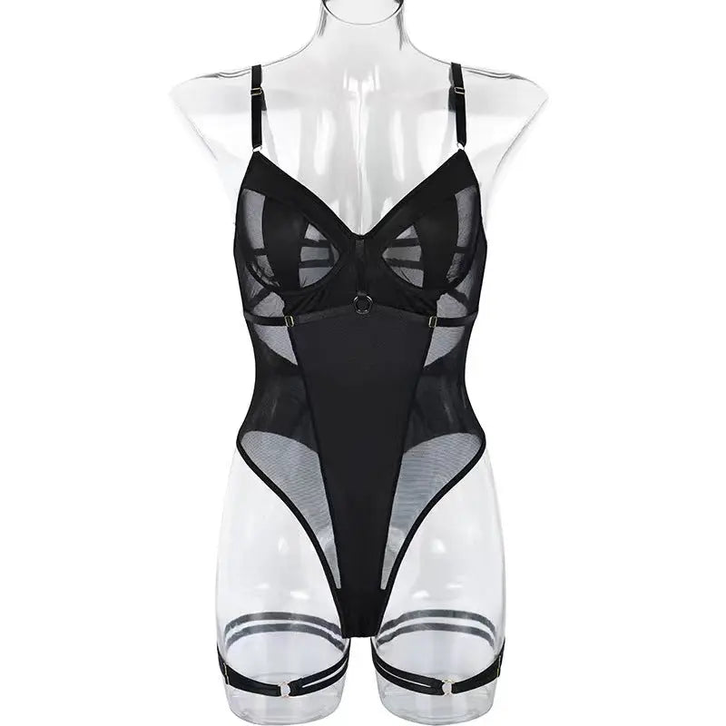 Mono camisola con cordones y espalda descubierta con empalme de malla para mujer eprolo