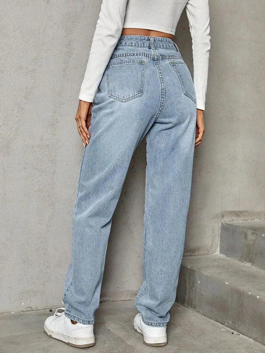 Pantalones de mezclilla holgados holgados de cintura alta adelgazantes de tendencia de moda eprolo