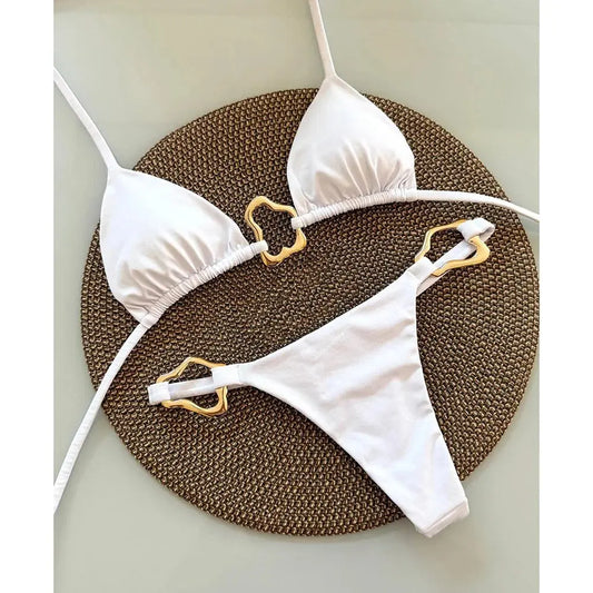 Traje de baño de mujer sexy de color sólido de metal con bikini europeo y americano, traje de baño de mujer eprolo