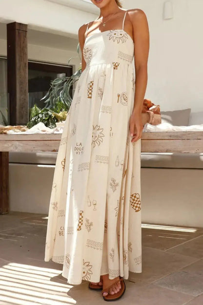Vestido Maxi Cami con Cuello Cuadrado Estampado eprolo