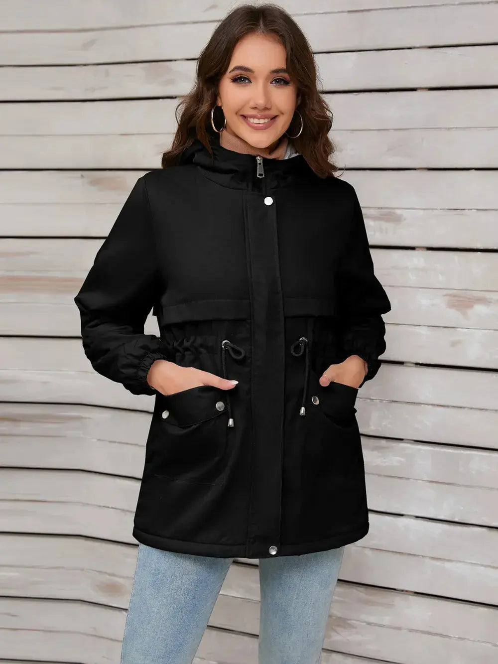 Chaqueta de manga larga con capucha y cordón eprolo