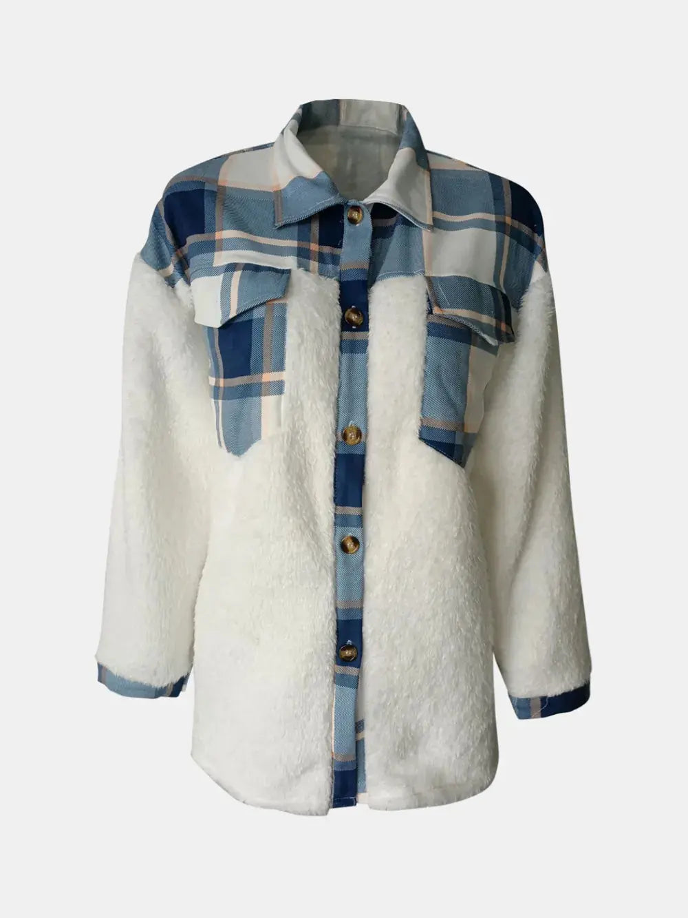 Fuzzy Button Up Long Sleeve Jacket - Skinluminova