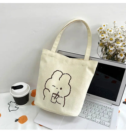 Ins Bolso de Lona Con Estampado De Oso Japonés Femenino Nueva Moda Pequeño Fresco Bolso de Mano de Clase Estudiantil eprolo