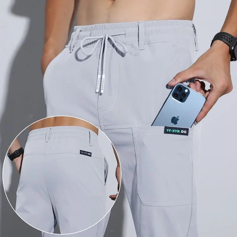 Pantalones finos de seda de hielo para hombres, hombres de negocios, pantalones casuales, pantalones deportivos holgados de pierna recta de moda eprolo