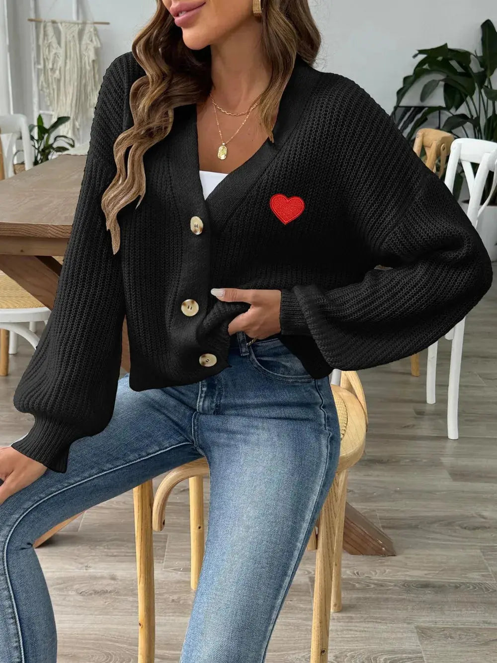 Mujer Otoño/Invierno Nueva Colección Love Stickers Chaqueta de botones cortos Suéter eprolo