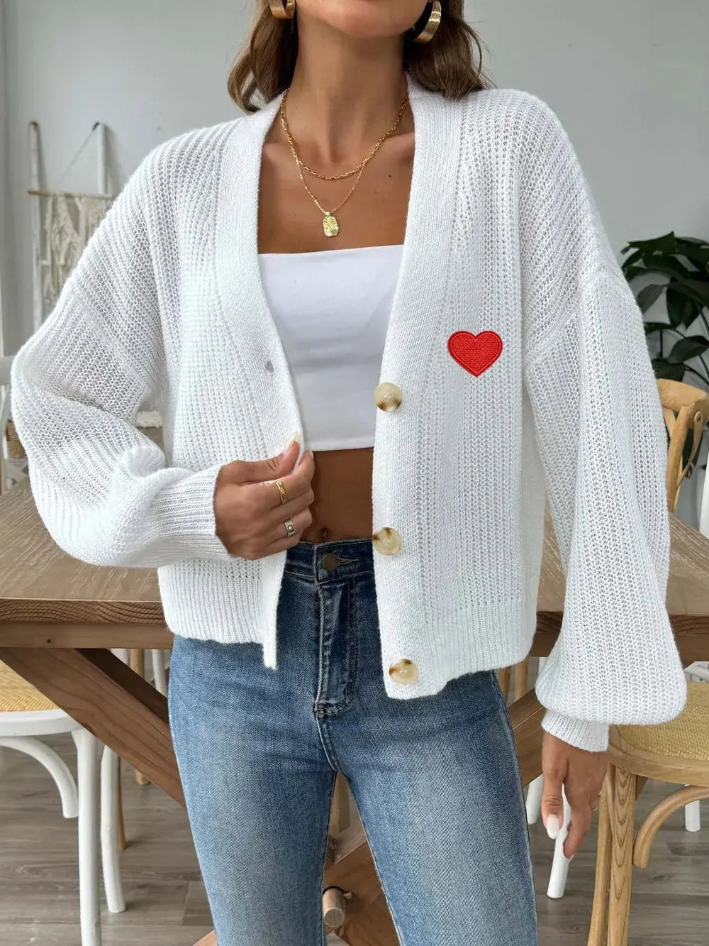 Mujer Otoño/Invierno Nueva Colección Love Stickers Chaqueta de botones cortos Suéter eprolo