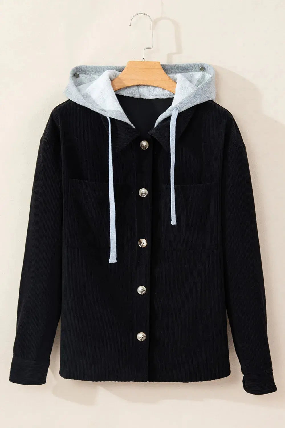 Chaqueta con capucha de manga larga con botones y cordón ajustable eprolo