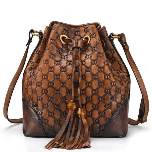 Bolso estilo cubo de piel vintage para mujer: diseño versátil Skinluminova