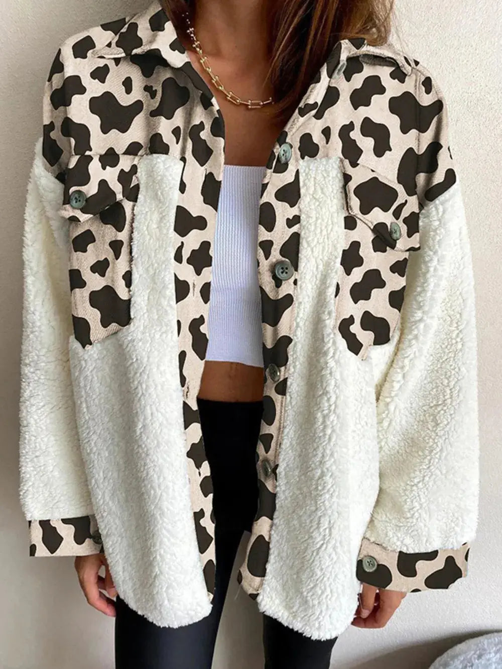 Fuzzy Button Up Long Sleeve Jacket - Skinluminova
