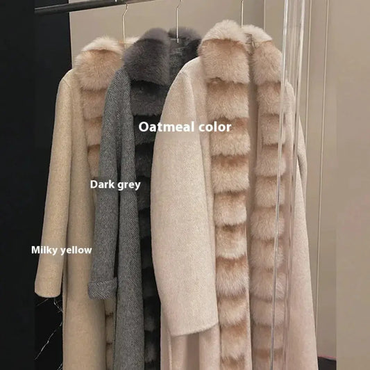 Abrigo de lana de alpaca con cuello de piel de zorro desmontable - Skinluminova