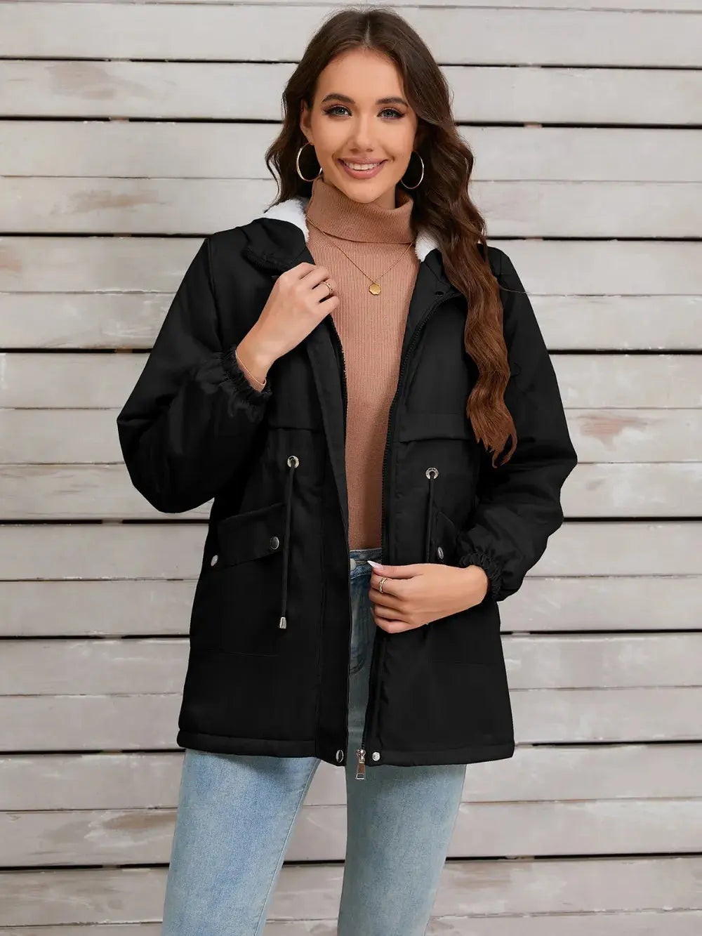 Chaqueta de manga larga con capucha y cordón eprolo