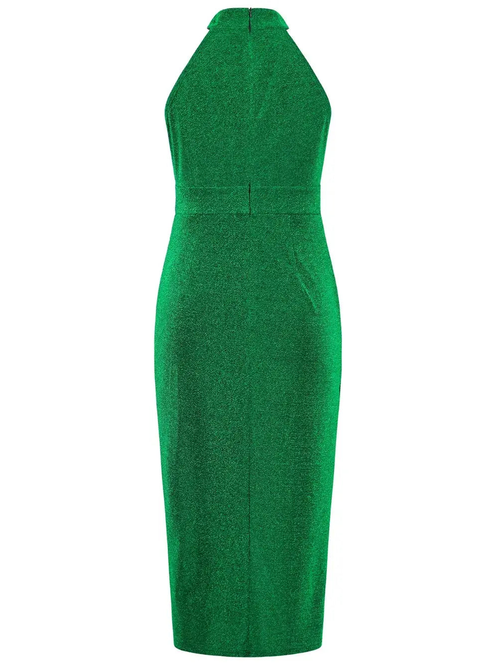 Vestido sin mangas con cuello alto fruncido con abertura eprolo