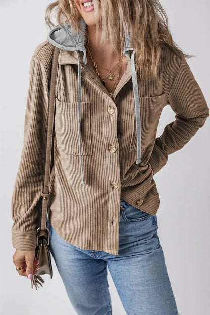Chaqueta con capucha de manga larga con botones y cordón ajustable eprolo