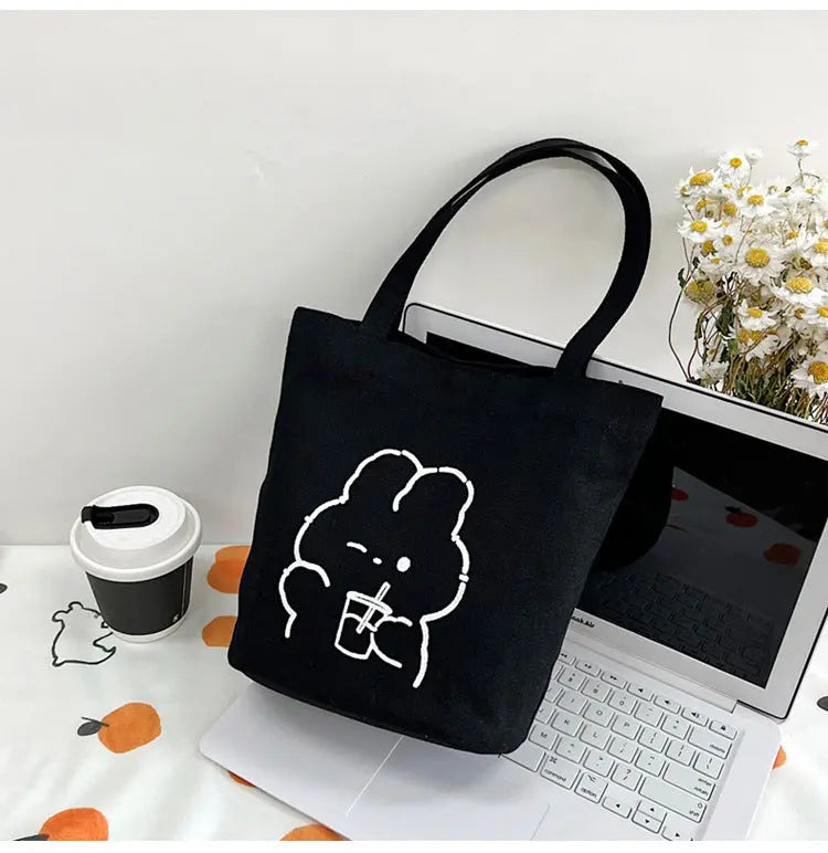 Ins Bolso de Lona Con Estampado De Oso Japonés Femenino Nueva Moda Pequeño Fresco Bolso de Mano de Clase Estudiantil eprolo