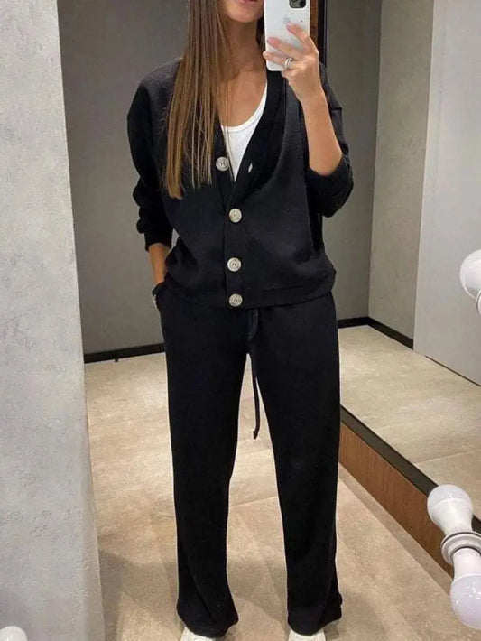Conjunto de pantalón y blusa de manga larga con botones de tamaño completo eprolo