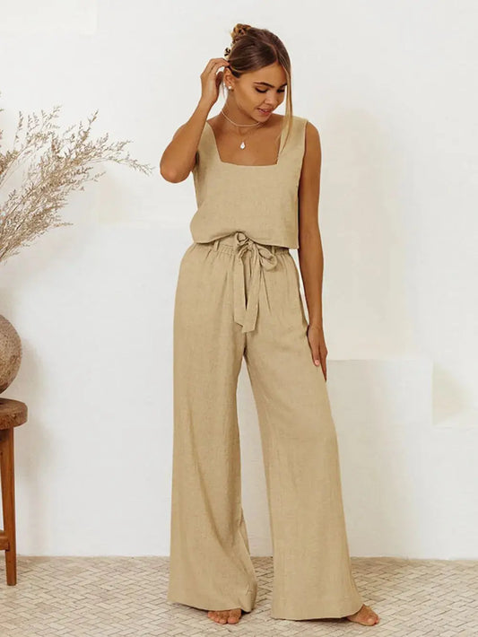 Conjunto de top y pantalón sin mangas con cuello cuadrado eprolo