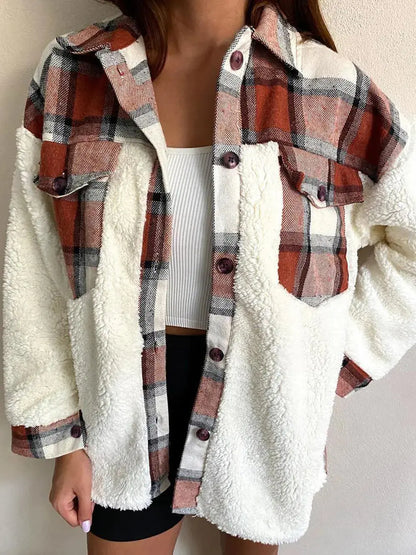 Fuzzy Button Up Long Sleeve Jacket - Skinluminova