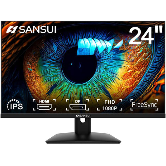 Monitor SANSUI 24" FHD IPS | Sin bordes | HDMI, VGA, DP | Altavoces integrados | VESA | Inclinación ajustable | Incluye cable HDMI. Skinluminova