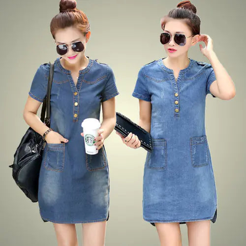 Vestido vaquero holgado estilo coreano de primavera Skinluminova
