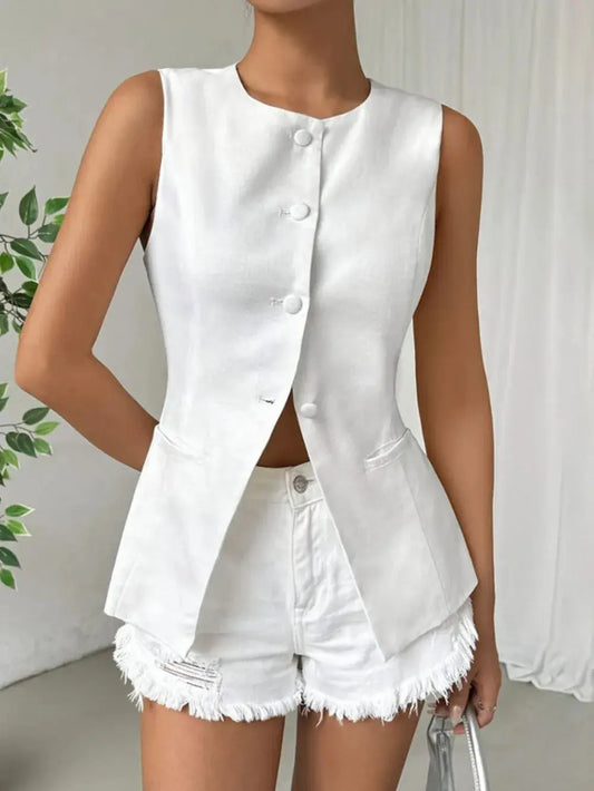 Chaleco de cuello redondo con botones eprolo