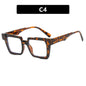 Montura de gafas cuadradas con bloqueo de color, lentes planas antiluz azul, montura de gafas de moda, sensación de alta gama, personalidad exagerada, femenina eprolo