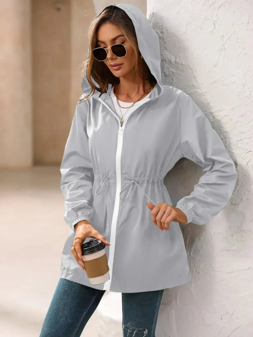 Cortavientos con capucha y manga larga impermeable para exteriores eprolo
