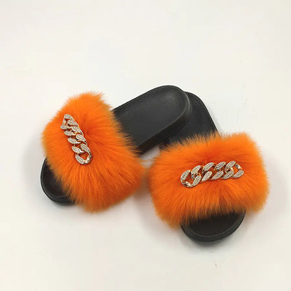 Chanclas de piel de zorro sintética de peluche, pantuflas de moda Skinluminova