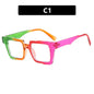 Montura de gafas cuadradas con bloqueo de color, lentes planas antiluz azul, montura de gafas de moda, sensación de alta gama, personalidad exagerada, femenina eprolo