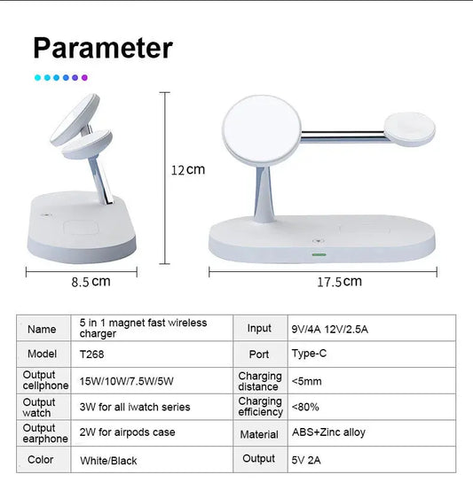 Soporte de carga inalámbrico magnético 5 en 1 (15 W) Skinluminova
