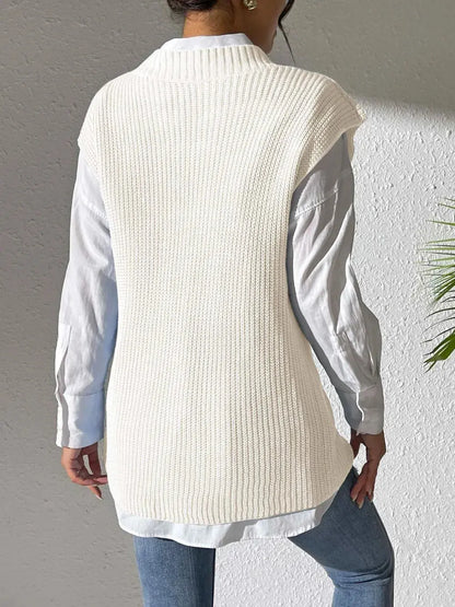 Chaleco sencillo con cuello en V y tejido de perlas con tachuelas. eprolo