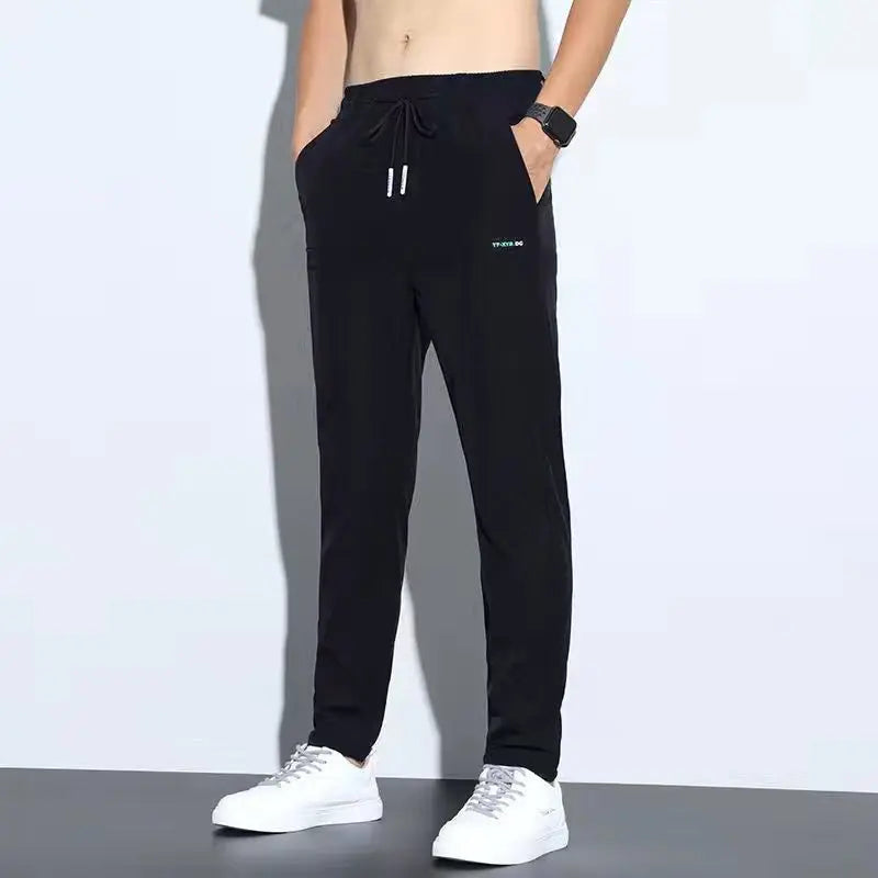 Pantalones finos de seda de hielo para hombres, hombres de negocios, pantalones casuales, pantalones deportivos holgados de pierna recta de moda eprolo