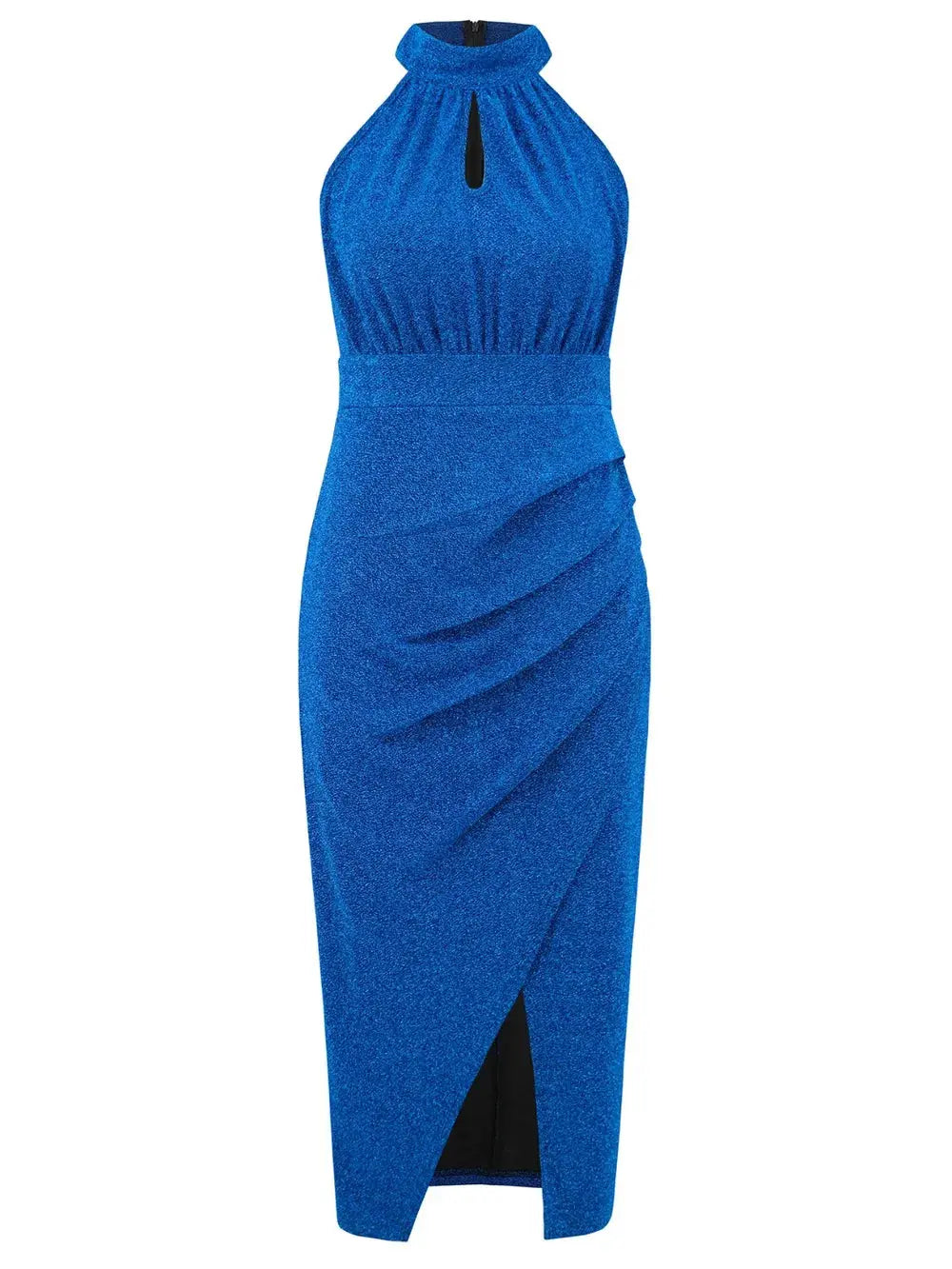 Vestido sin mangas con cuello alto fruncido con abertura eprolo