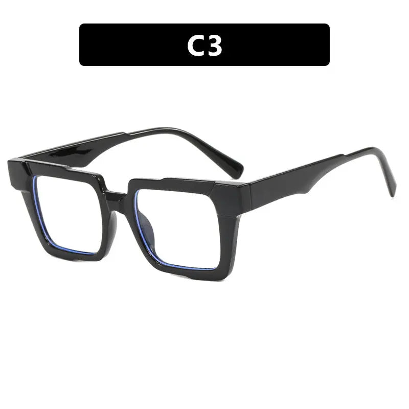 Montura de gafas cuadradas con bloqueo de color, lentes planas antiluz azul, montura de gafas de moda, sensación de alta gama, personalidad exagerada, femenina eprolo