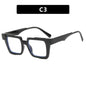 Montura de gafas cuadradas con bloqueo de color, lentes planas antiluz azul, montura de gafas de moda, sensación de alta gama, personalidad exagerada, femenina eprolo