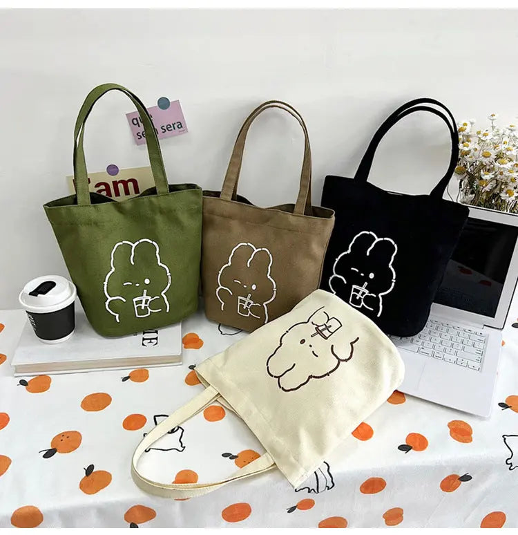 Ins Bolso de Lona Con Estampado De Oso Japonés Femenino Nueva Moda Pequeño Fresco Bolso de Mano de Clase Estudiantil eprolo