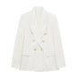 Chaqueta de traje de doble botonadura con textura de color sólido retro nueva de otoño europeo y americano para mujer eprolo