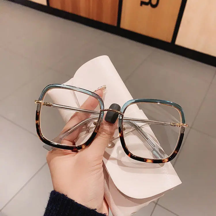 Montura de gafas de forma cuadrada, adecuada para miopía, lente plana TR90 antiluz azul, montura grande, apariencia lisa, montura de gafas adelgazante y moderna eprolo